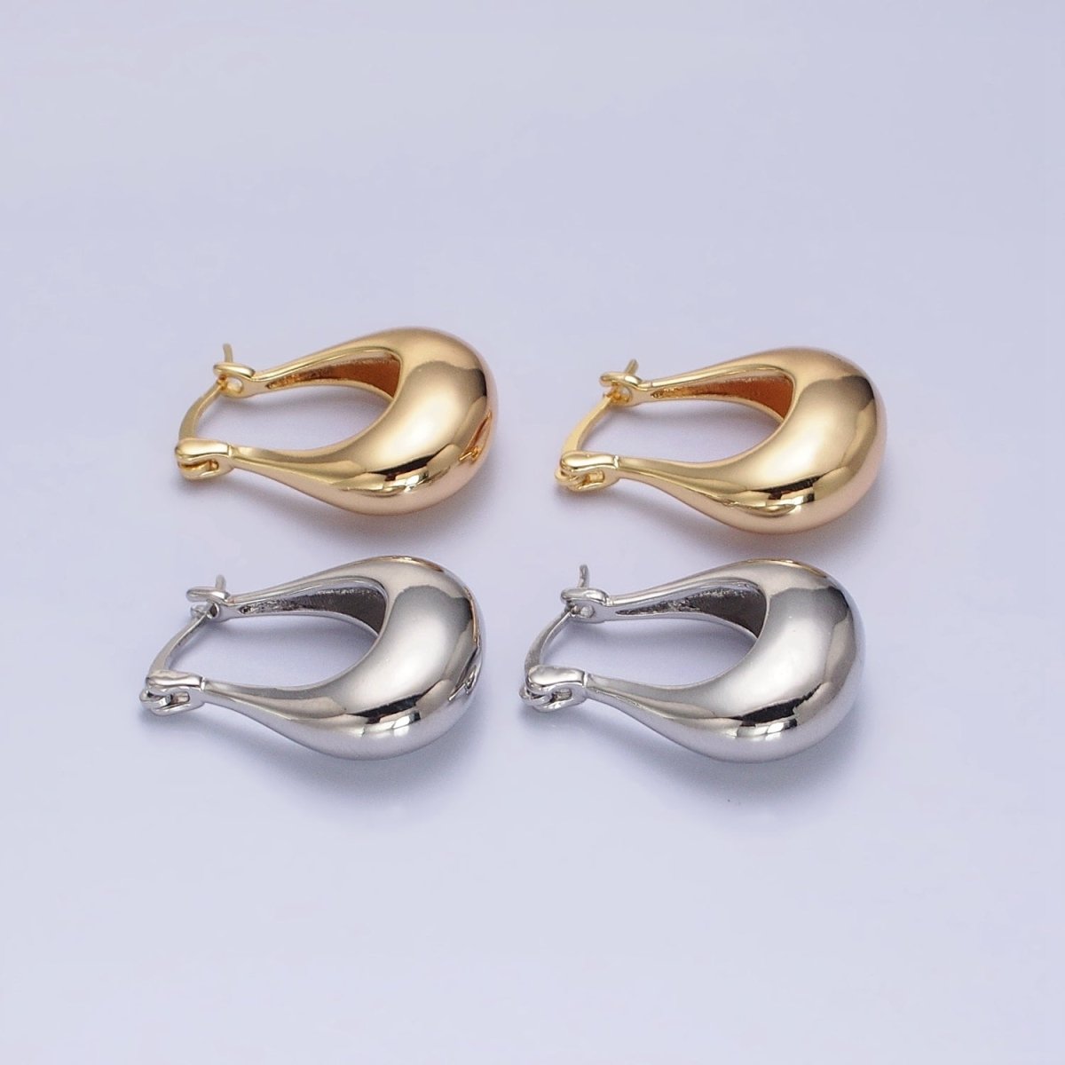 24K Gold Filled U-Shaped Chubby Dome Latch Earrings in Gold & Silver | AB-1405 AB-1406