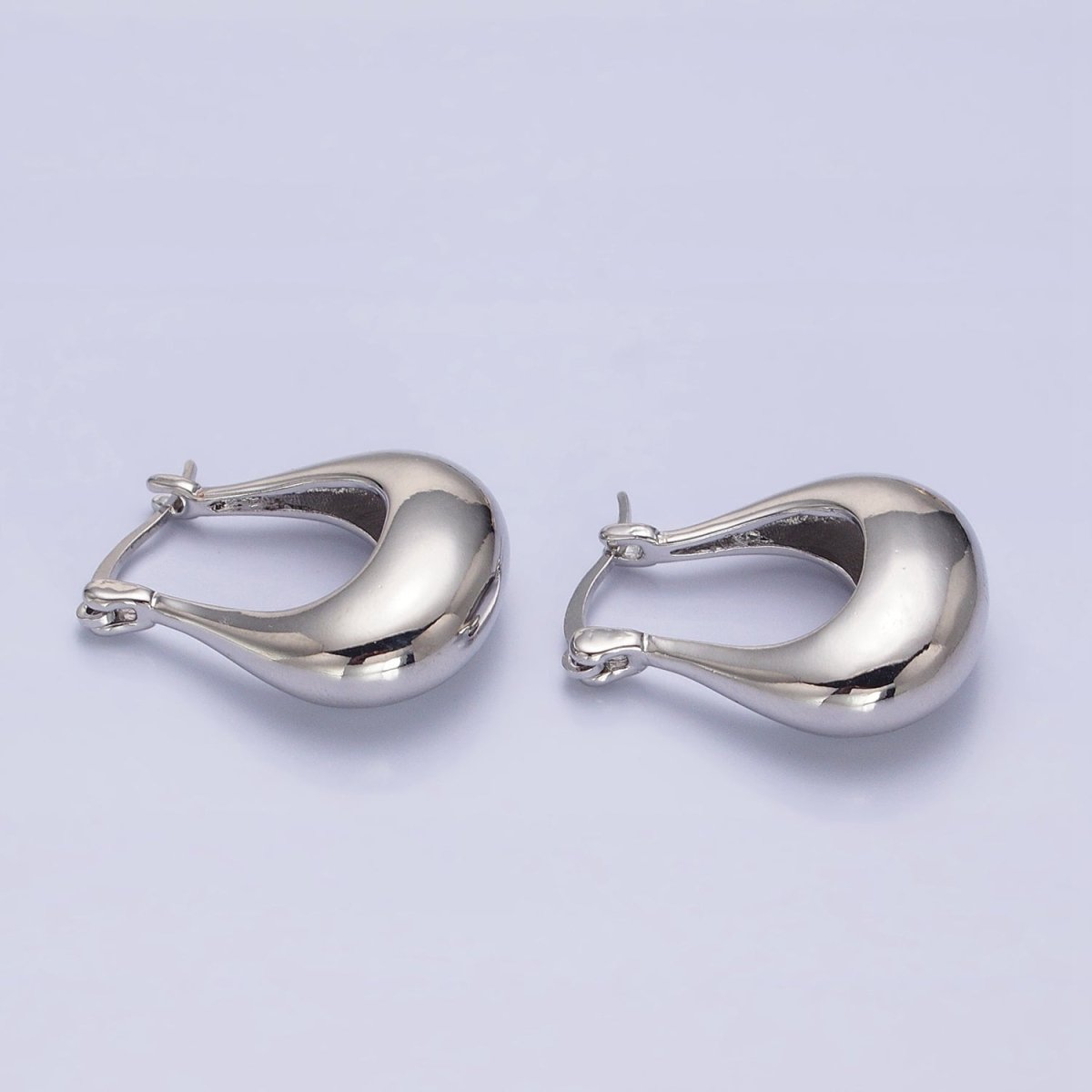 24K Gold Filled U-Shaped Chubby Dome Latch Earrings in Gold & Silver | AB-1405 AB-1406