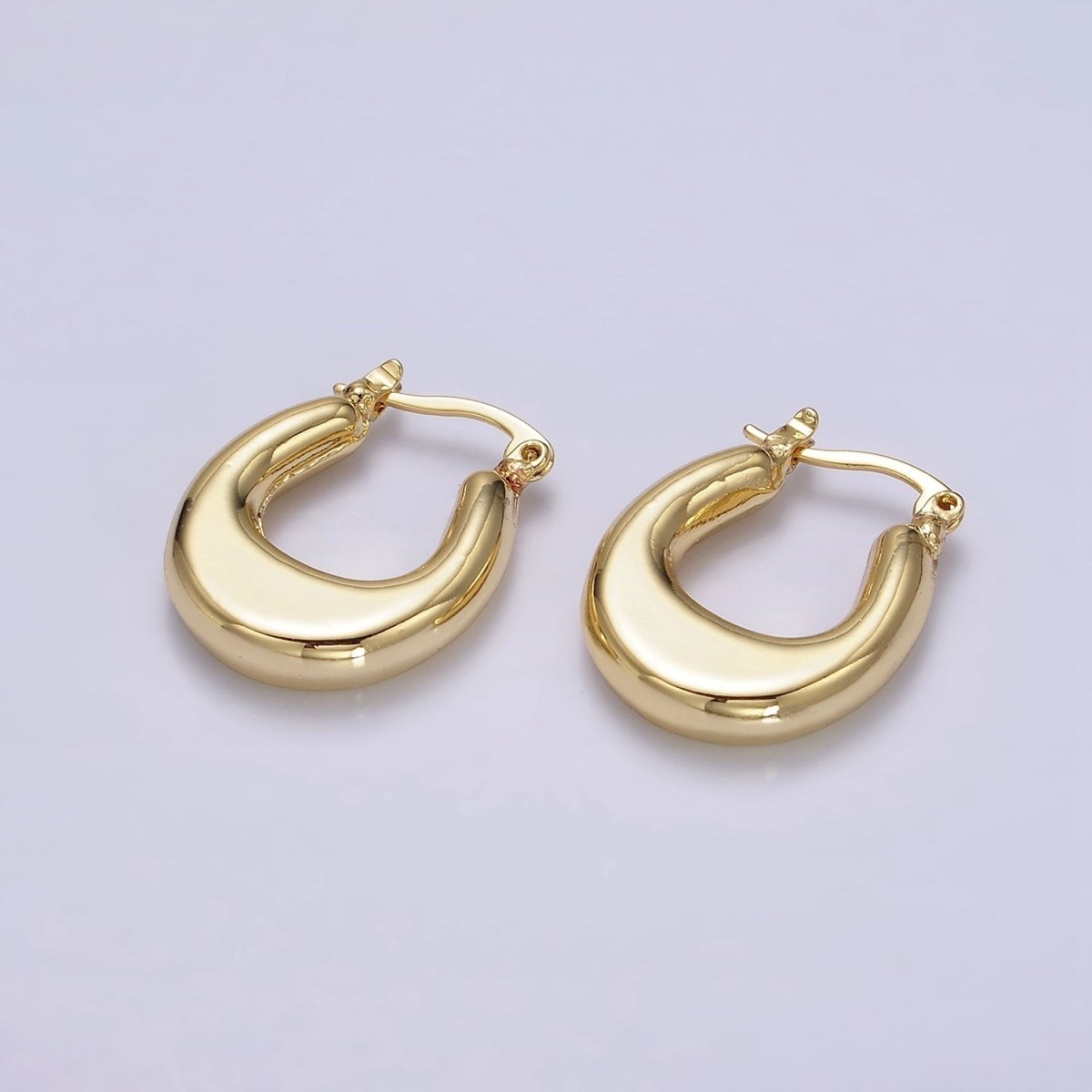 24K Gold Filled U-Shaped Edged Chubby French Lock Latch Hoop Earrings in Gold & Silver | AE612 AE613
