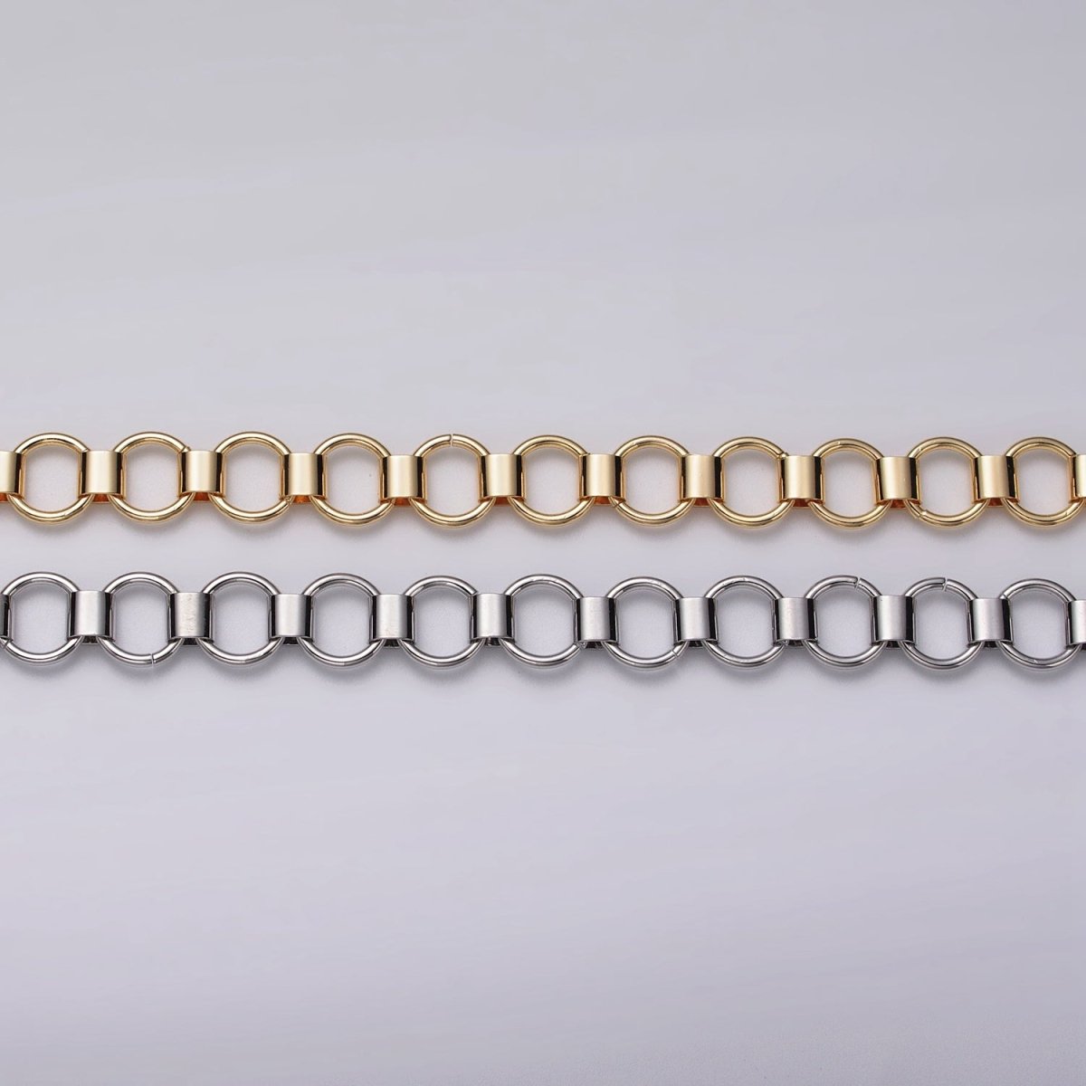 24k Gold Filled Unique Rolo 9mm Unfinished Chain by Yard in Gold & Silver | ROLL-1133, ROLL-1134 Clearance Pricing