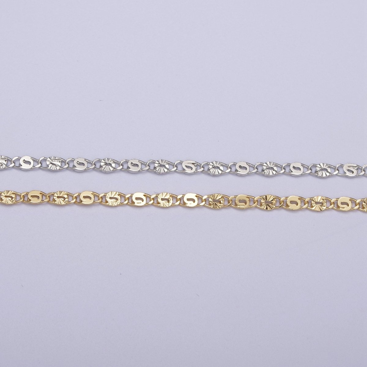 24K Gold Filled Unique Scroll Chain, Sunburst Textured Unfinished Chain in Gold & Silver For Jewelry Making | ROLL-680, ROLL-681 Clearance Pricing