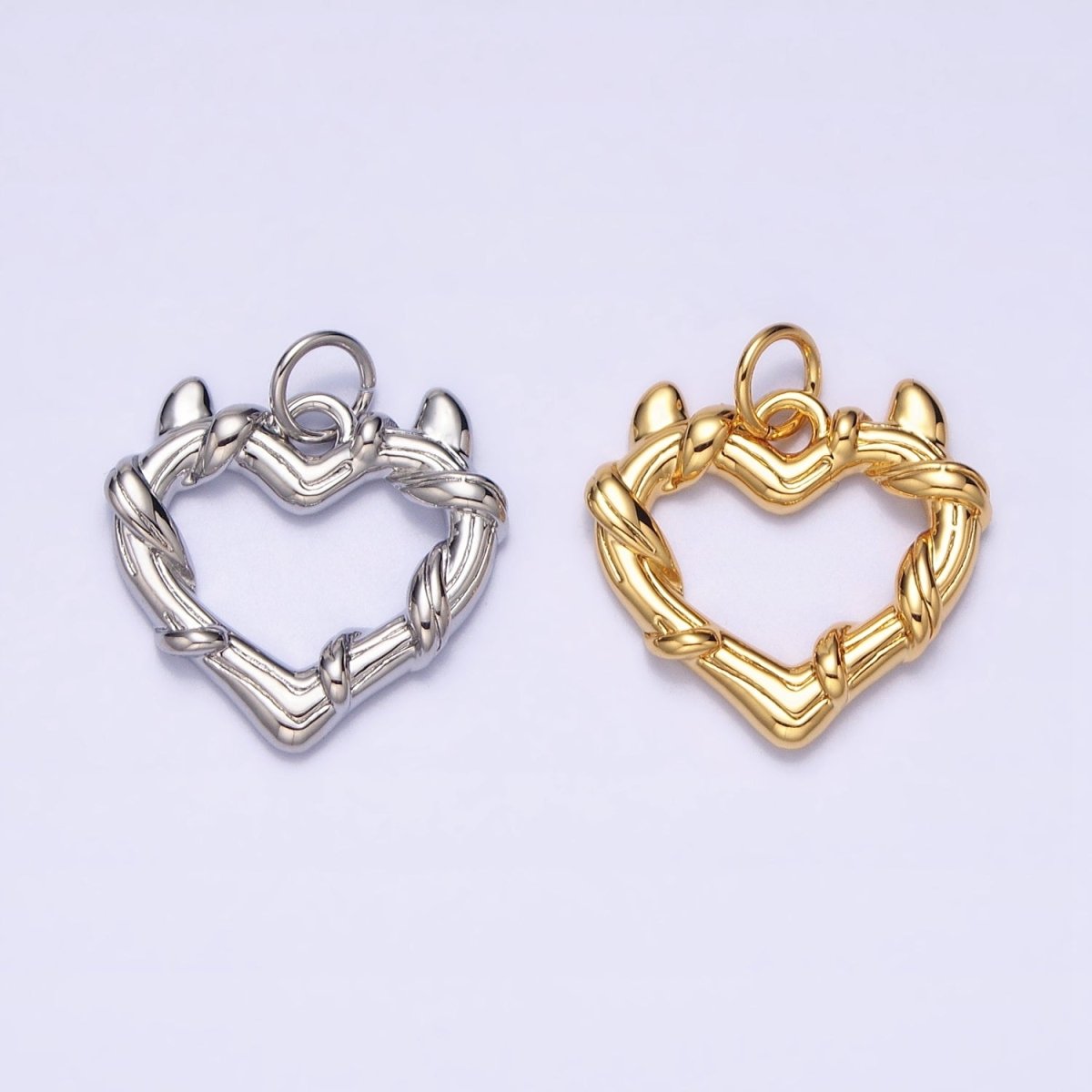 24K Gold Filled Vine-Wrapped Pointed Horned Heart Add-On Charm in Gold & Silver | AC1059 AC1060