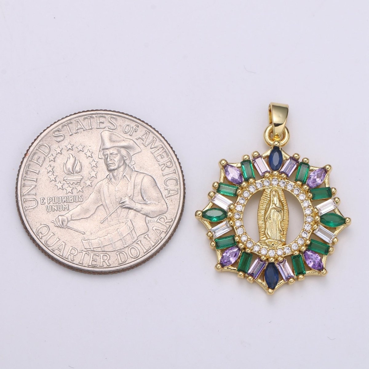 24K Gold Filled Virgin Mother Mary Pendant Micro Pave Baguette Lady of Guadalupe Medallion Necklace Charm for Religious Jewelry J-262 - DLUXCA