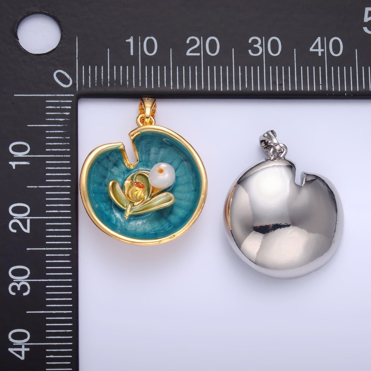24K Gold Filled Water Lily Flower Arrangement Pearl Enamel Charm in Gold & Silver | AA1424