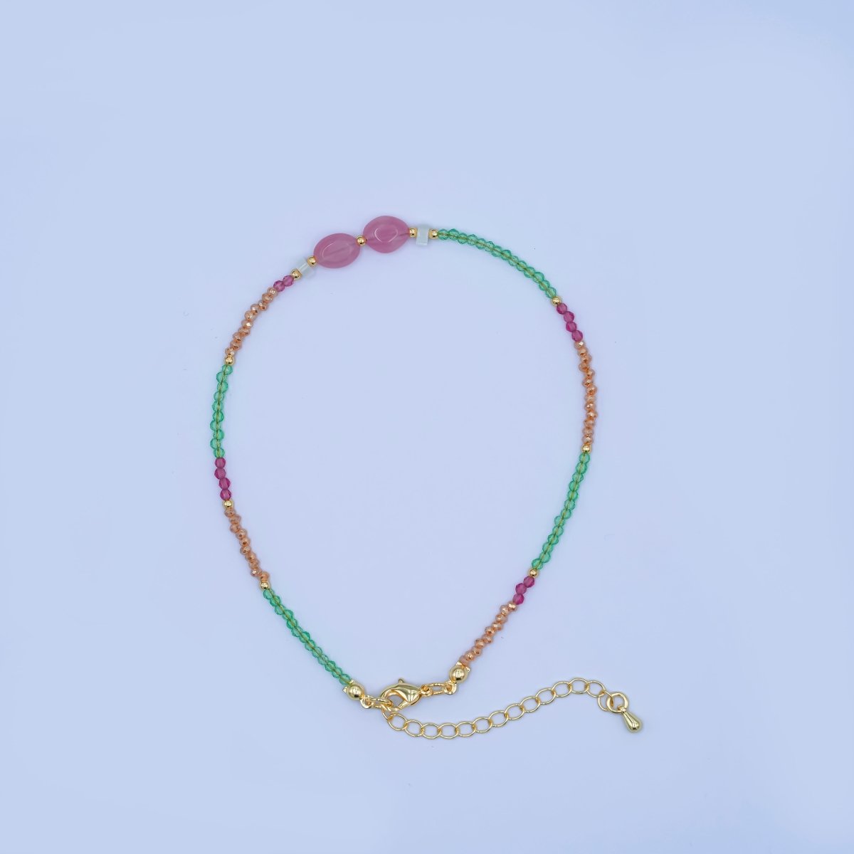 24K Gold Filled Watermelon Quartz Gemstone 9.25 Inch Bracelet | WA - 2954 - DLUXCA