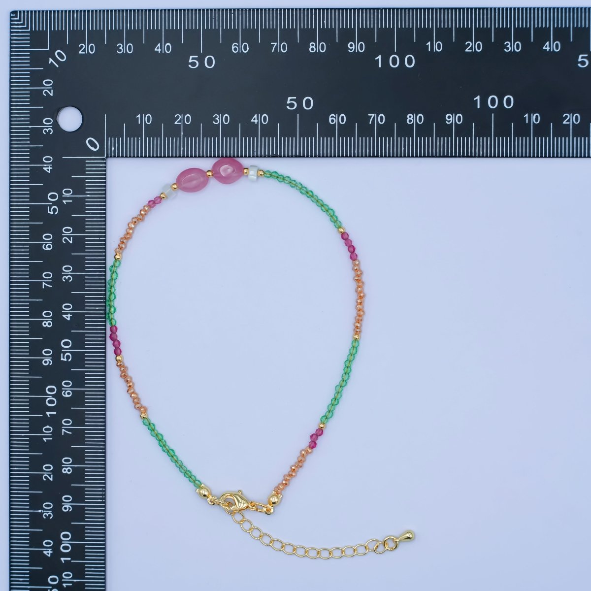 24K Gold Filled Watermelon Quartz Gemstone 9.25 Inch Bracelet | WA - 2954 - DLUXCA