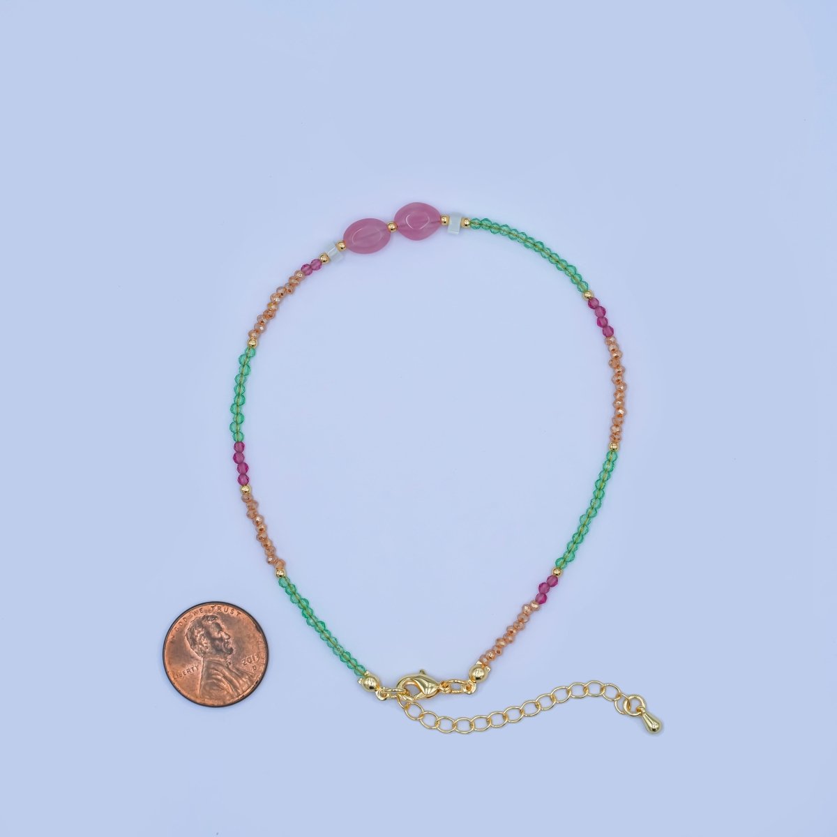 24K Gold Filled Watermelon Quartz Gemstone 9.25 Inch Bracelet | WA - 2954 - DLUXCA