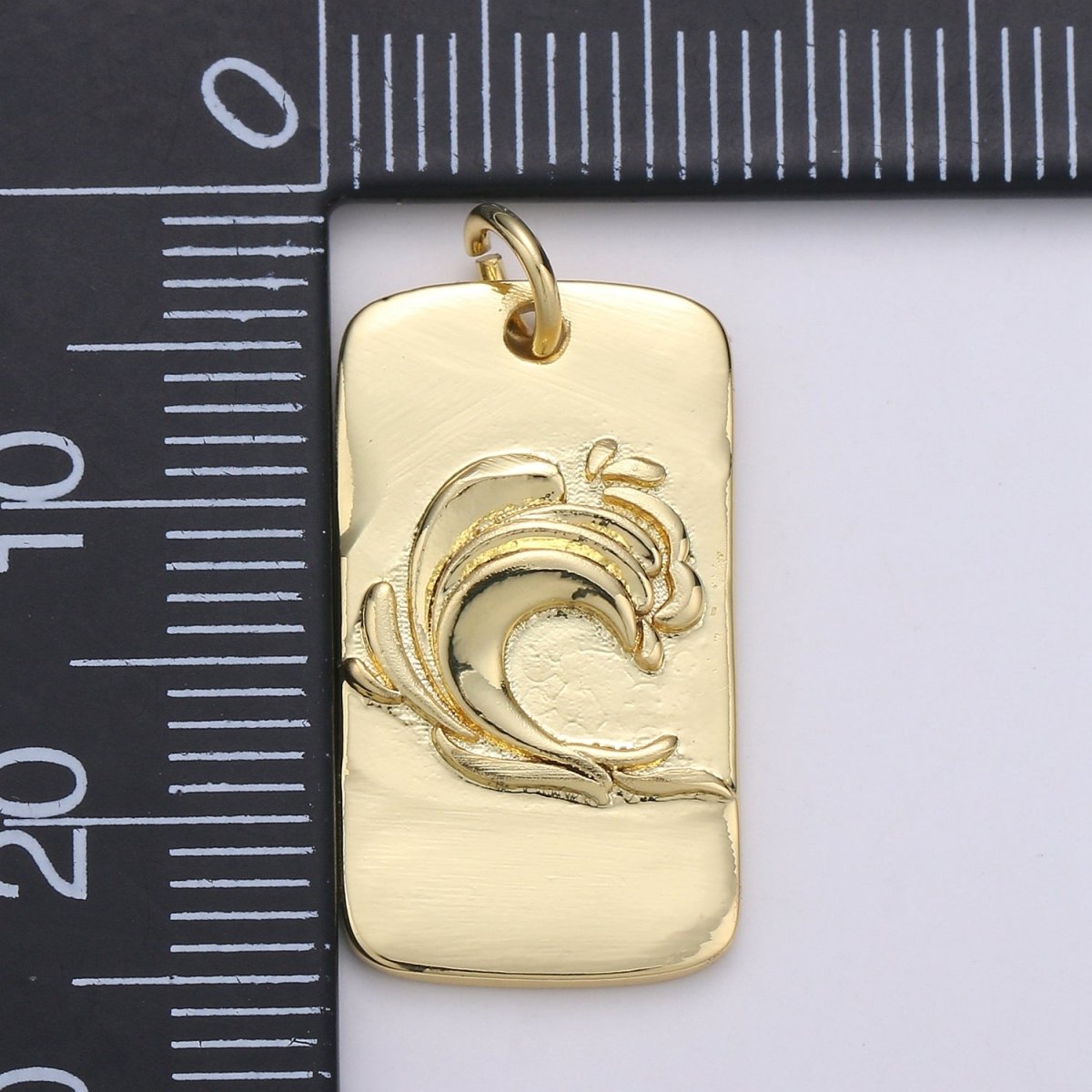 24K Gold Filled Waves Rectangle Charm E-008