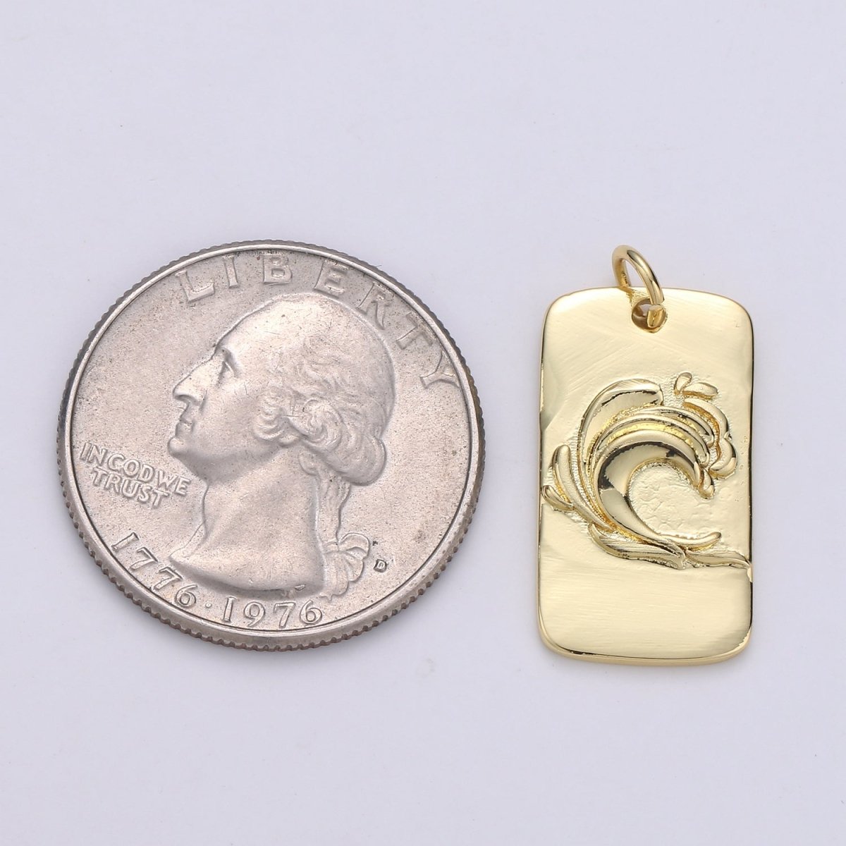 24K Gold Filled Waves Rectangle Charm E-008