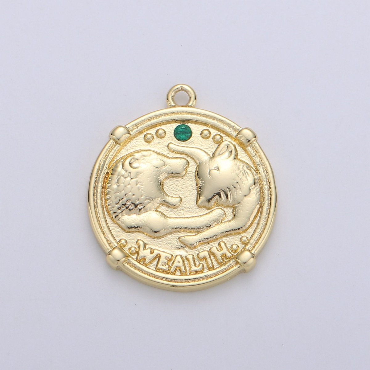 24K Gold Filled Wealth Strong Lion Dainty Charm with Micro Pave Lavender or Green Cubic Zirconia CZ Stone for Necklace or Bracelet, C-868
