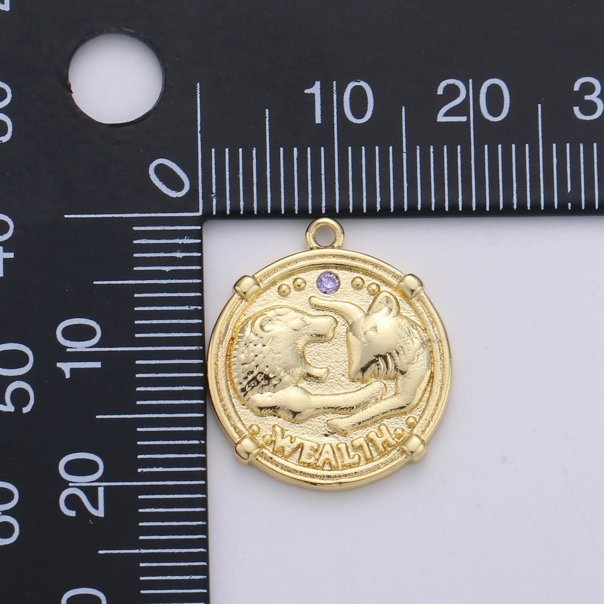 24K Gold Filled Wealth Strong Lion Dainty Charm with Micro Pave Lavender or Green Cubic Zirconia CZ Stone for Necklace or Bracelet, C-868