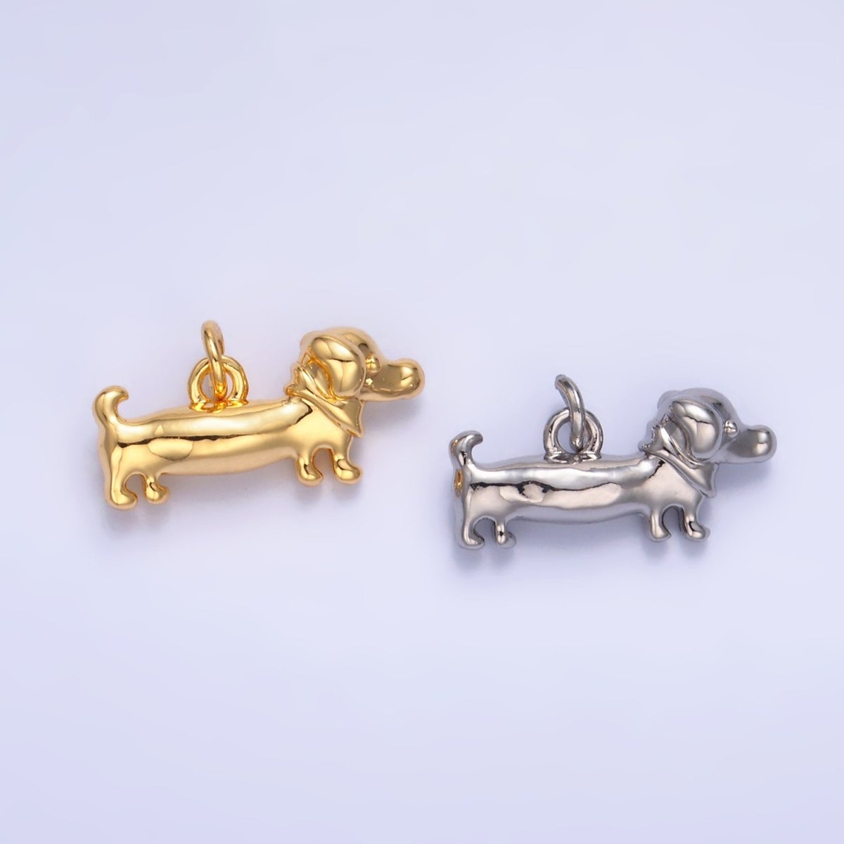 24K Gold Filled Weiner Dachshund Dog 3D Multidimensional Charm in Gold & Silver | W349
