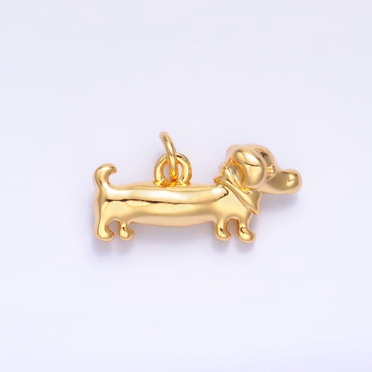 24K Gold Filled Weiner Dachshund Dog 3D Multidimensional Charm in Gold & Silver | W349