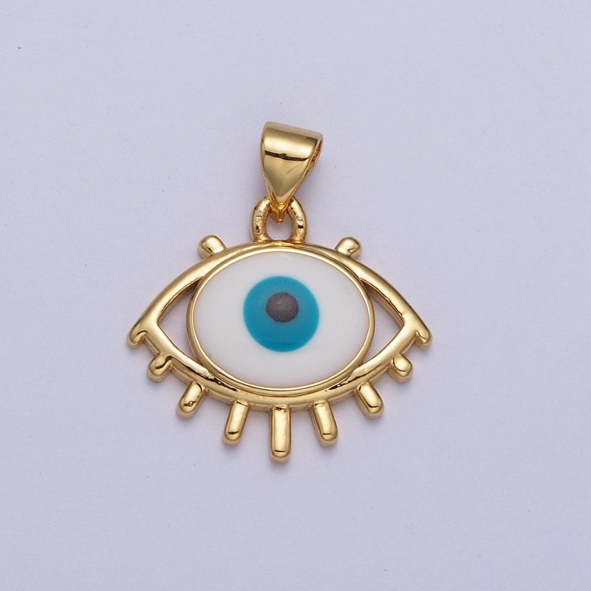 24K Gold Filled White, Blue Evil Eye Enamel Minimalist Pendant H-300 H-302