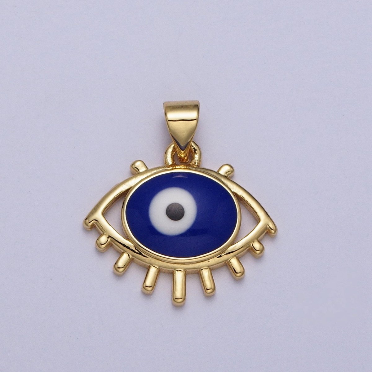 24K Gold Filled White, Blue Evil Eye Enamel Minimalist Pendant H-300 H-302