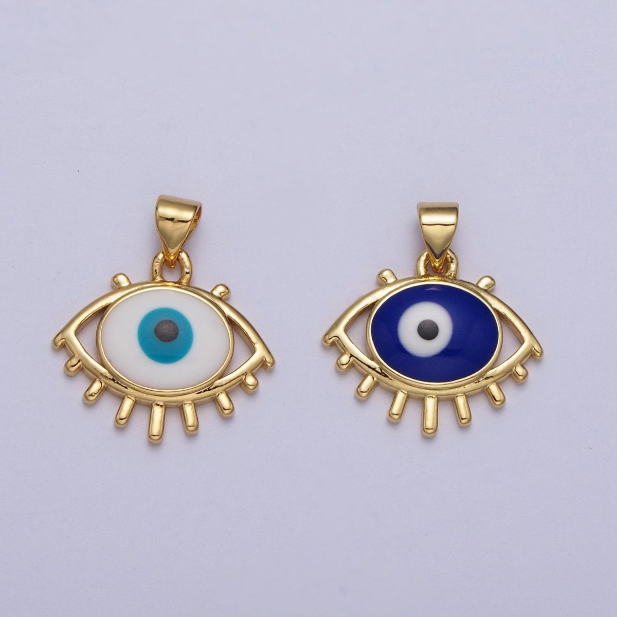 24K Gold Filled White, Blue Evil Eye Enamel Minimalist Pendant H-300 H-302