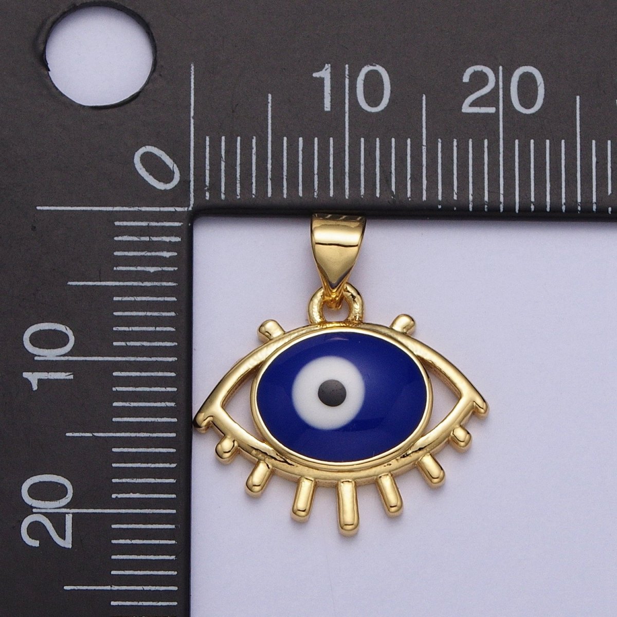 24K Gold Filled White, Blue Evil Eye Enamel Minimalist Pendant H-300 H-302