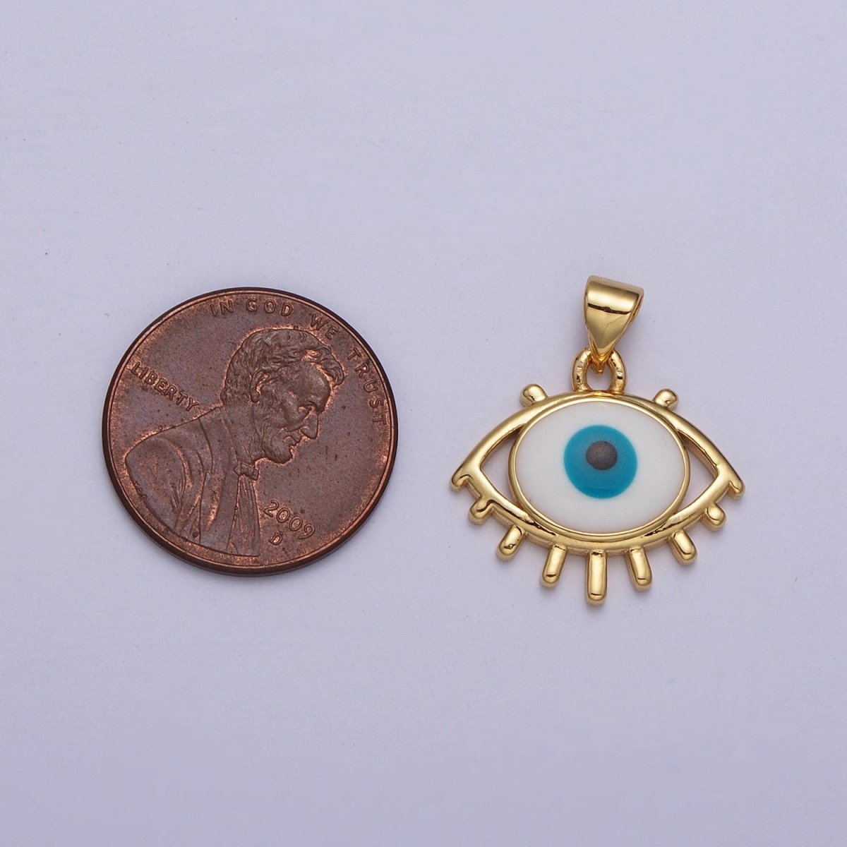 24K Gold Filled White, Blue Evil Eye Enamel Minimalist Pendant H-300 H-302