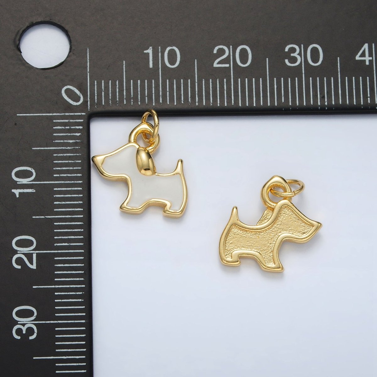 24K Gold Filled White Enamel Dog Animal Mini Charm | AC099 - DLUXCA