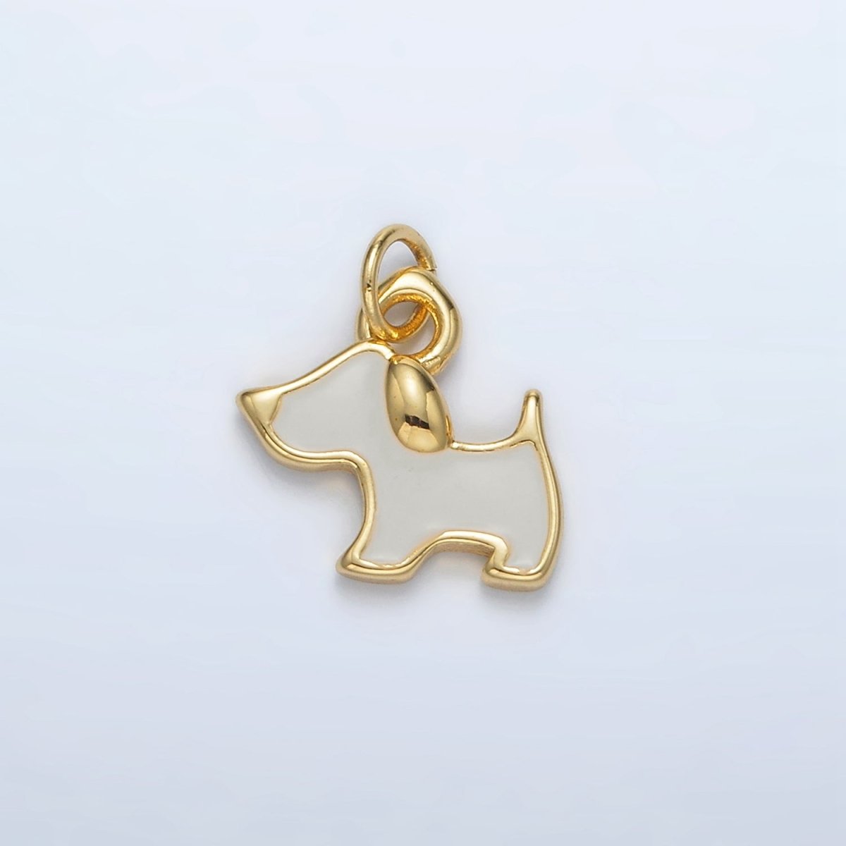 24K Gold Filled White Enamel Dog Animal Mini Charm | AC099 - DLUXCA