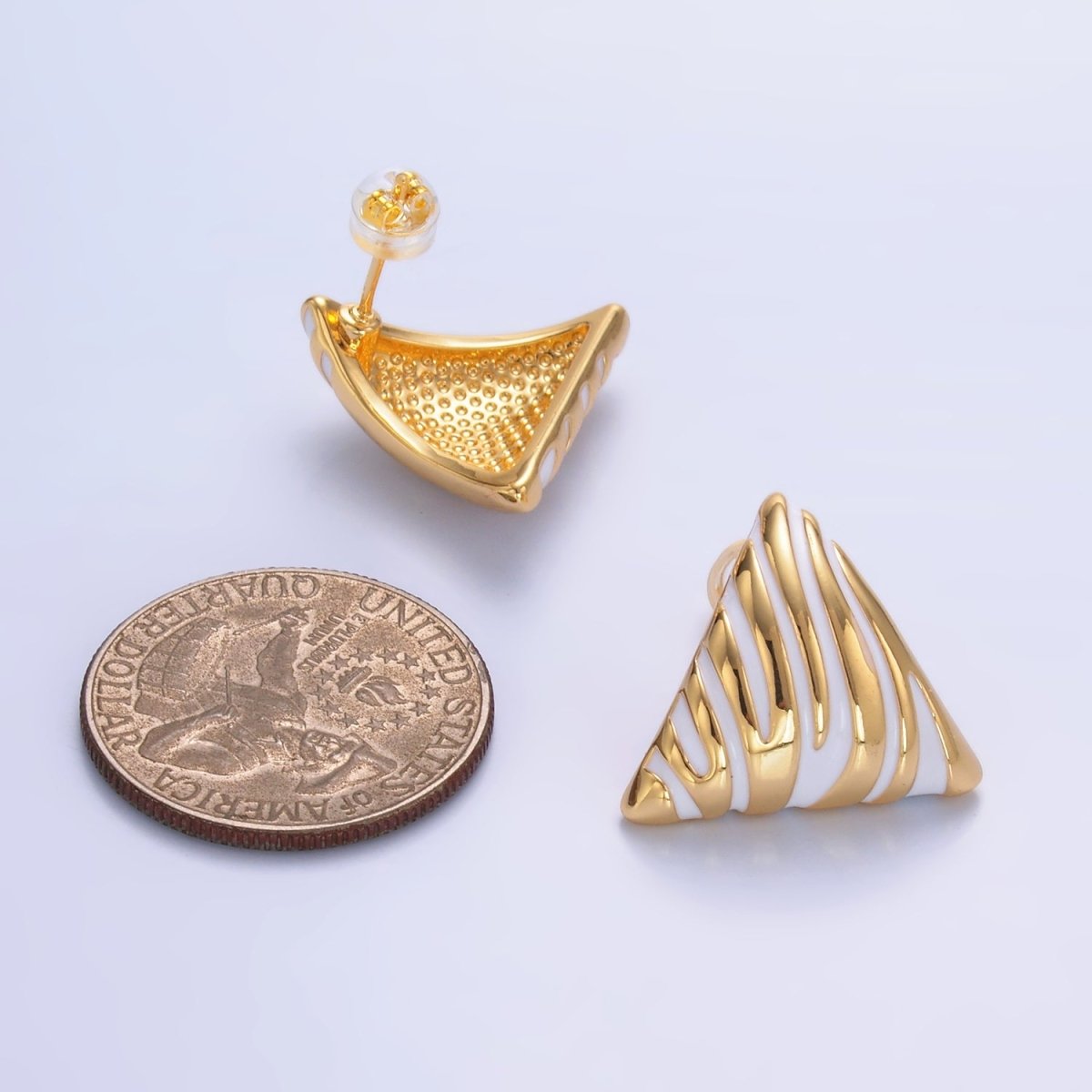 24K Gold Filled White Enamel Lined Triangle Stud Earrings | AB925 - DLUXCA