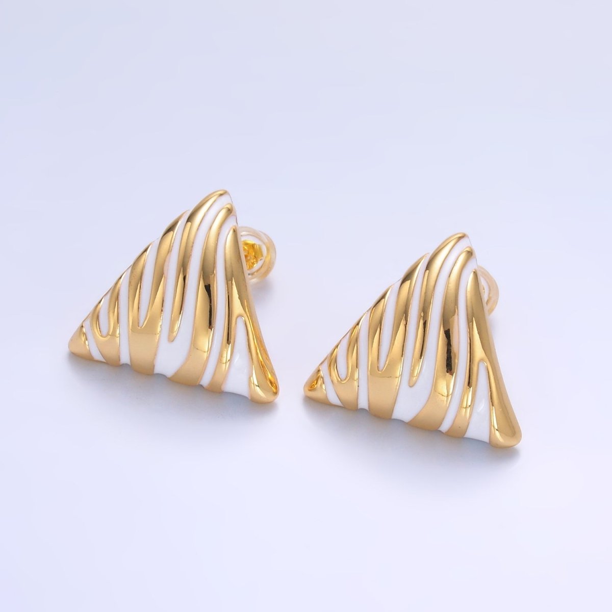 24K Gold Filled White Enamel Lined Triangle Stud Earrings | AB925 - DLUXCA