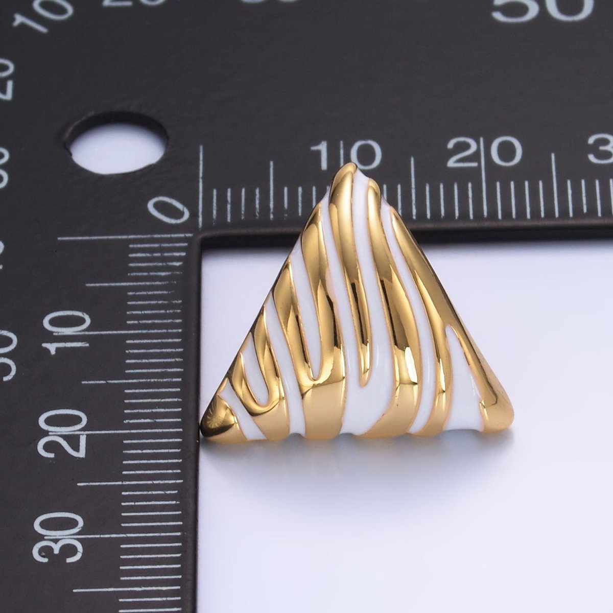 24K Gold Filled White Enamel Lined Triangle Stud Earrings | AB925 - DLUXCA