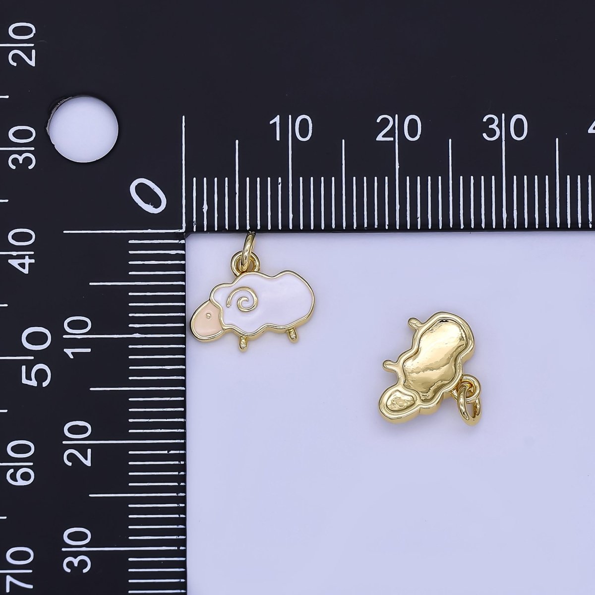 24K Gold Filled White Enamel Sheep Lamb Charm | N1723 - DLUXCA