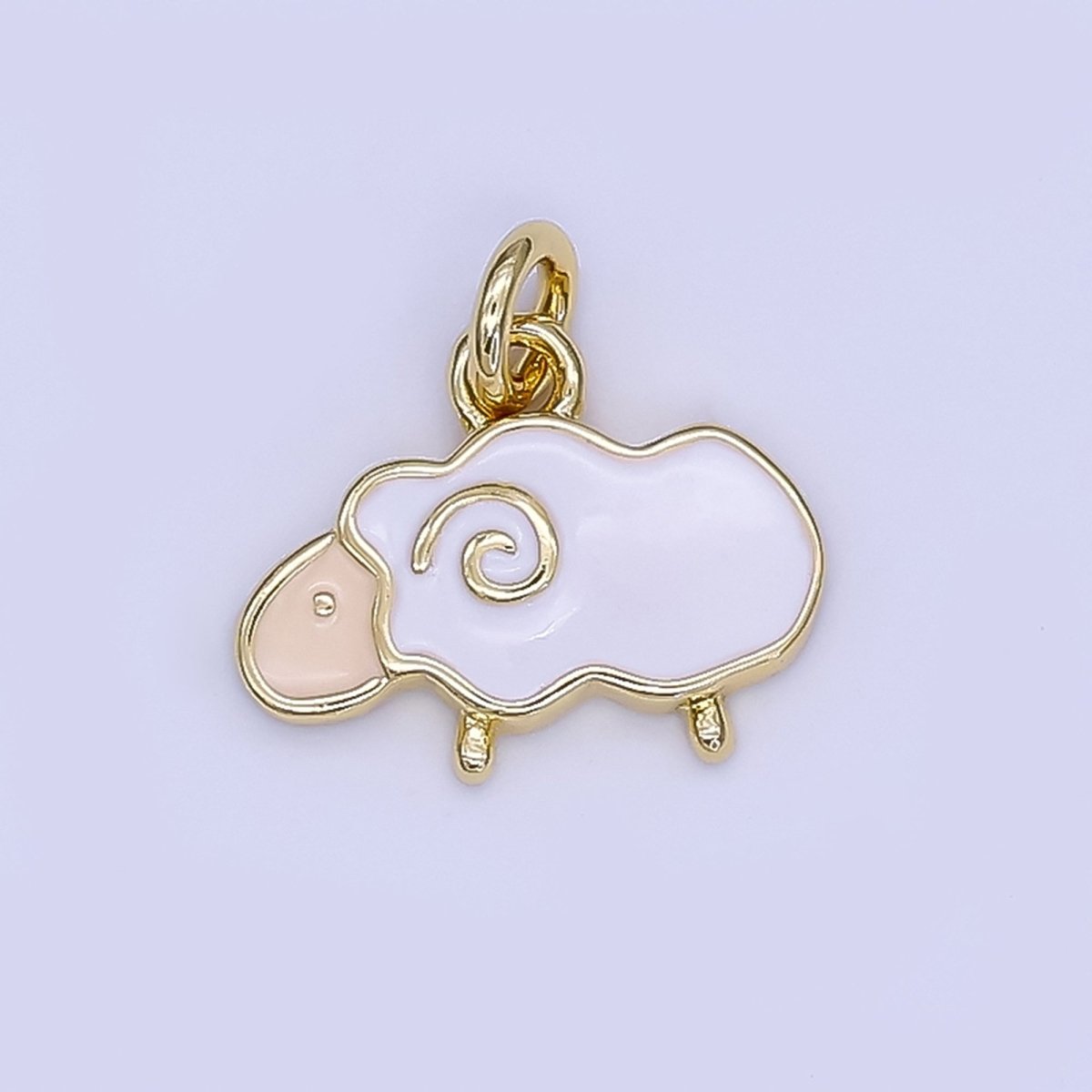 24K Gold Filled White Enamel Sheep Lamb Charm | N1723 - DLUXCA