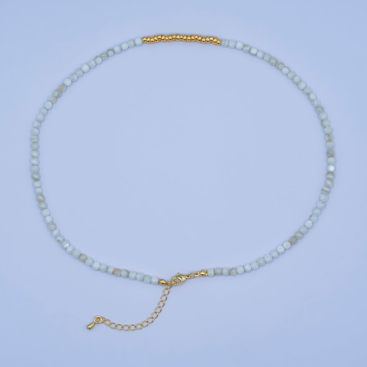 24K Gold Filled White Gemstone Bead 17 Inch Necklace | WA - 2968 - DLUXCA