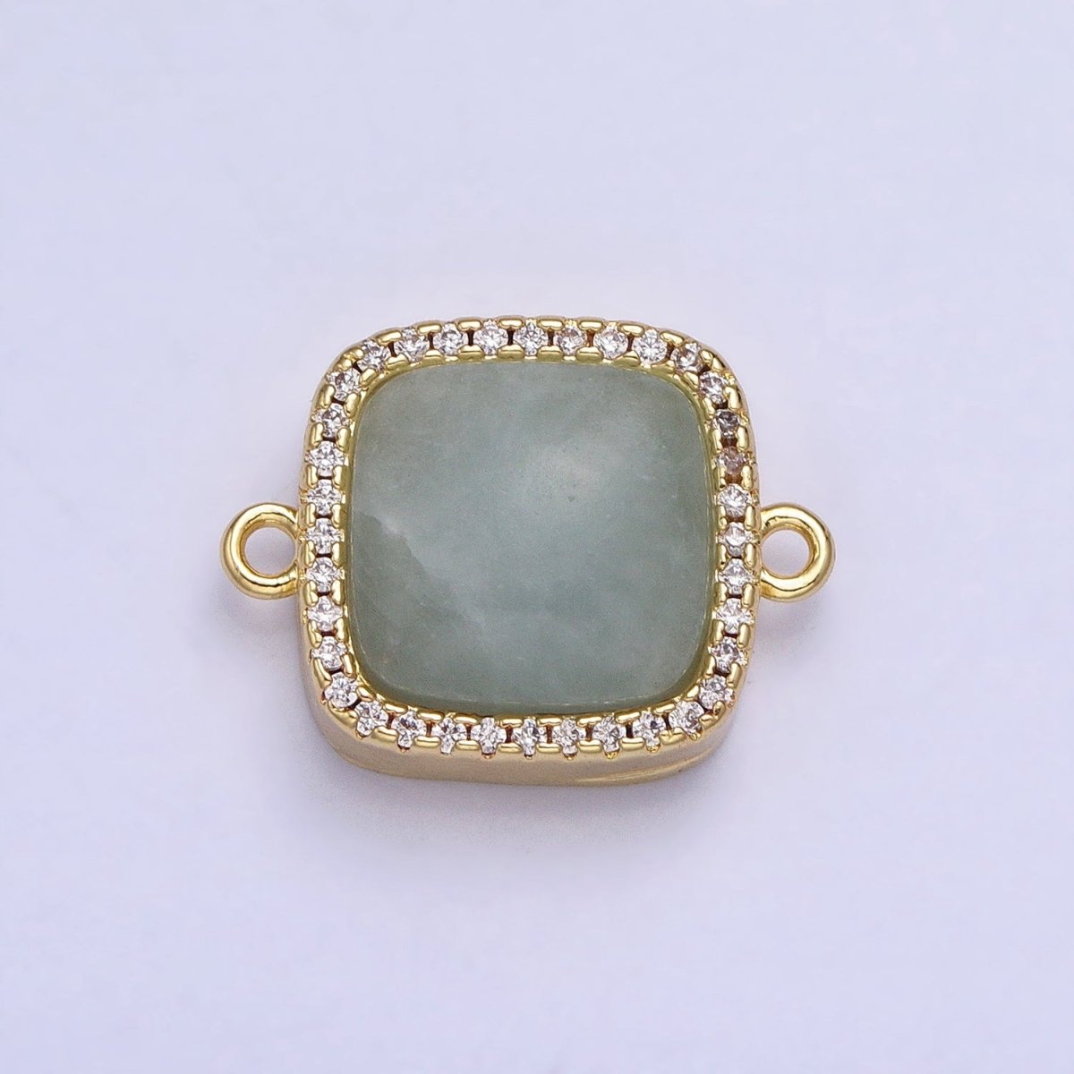 24K Gold Filled White Moonstone, Rose Quartz, Blue Agate, Tiger Eye, Amethyst, Onyx Micro Paved CZ Square Connector | Y-803~Y-806