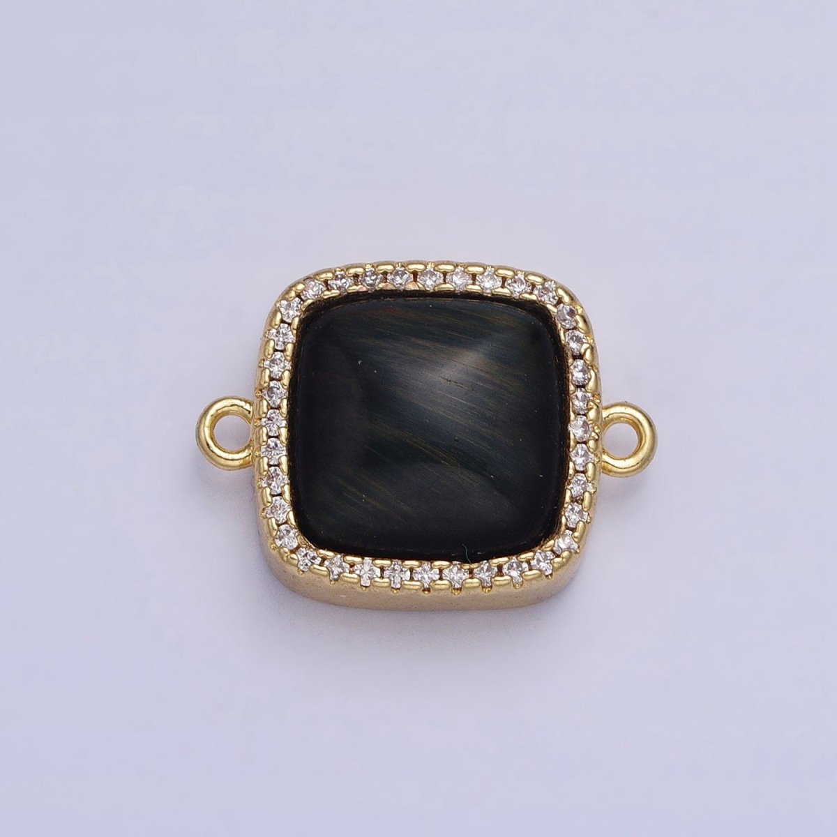 24K Gold Filled White Moonstone, Rose Quartz, Blue Agate, Tiger Eye, Amethyst, Onyx Micro Paved CZ Square Connector | Y-803~Y-806