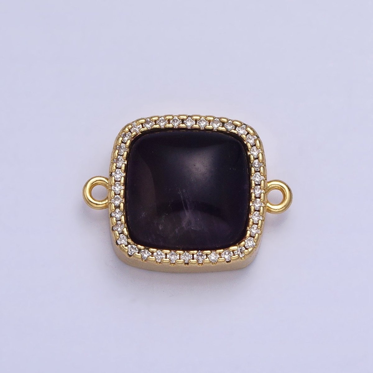 24K Gold Filled White Moonstone, Rose Quartz, Blue Agate, Tiger Eye, Amethyst, Onyx Micro Paved CZ Square Connector | Y-803~Y-806