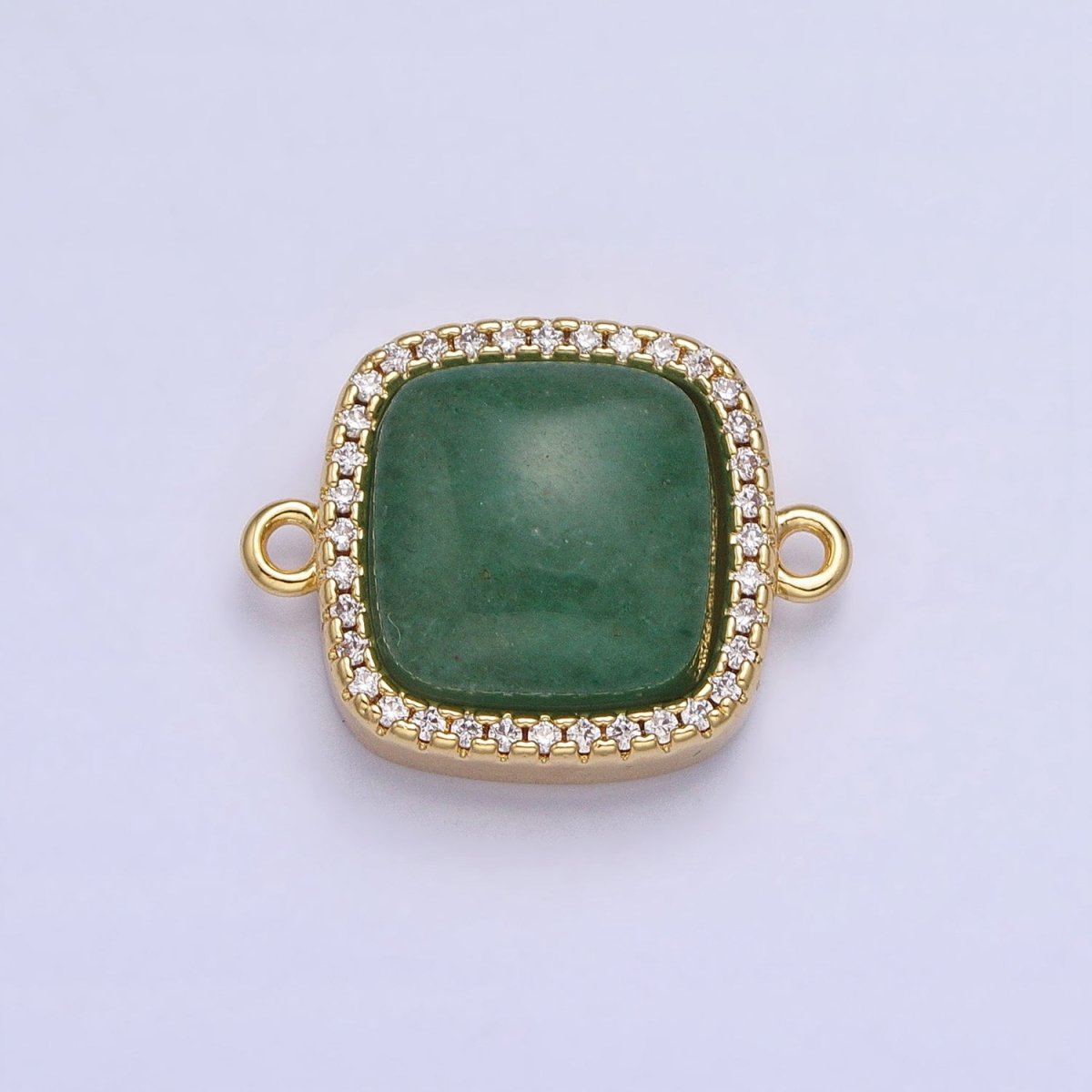 24K Gold Filled White Moonstone, Rose Quartz, Blue Agate, Tiger Eye, Amethyst, Onyx Micro Paved CZ Square Connector | Y-803~Y-806