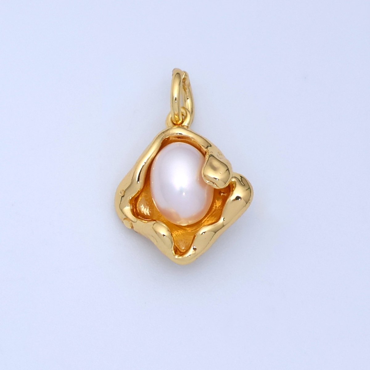 24K Gold Filled White Oval Shell Pearl Molten Charm | N028 - DLUXCA