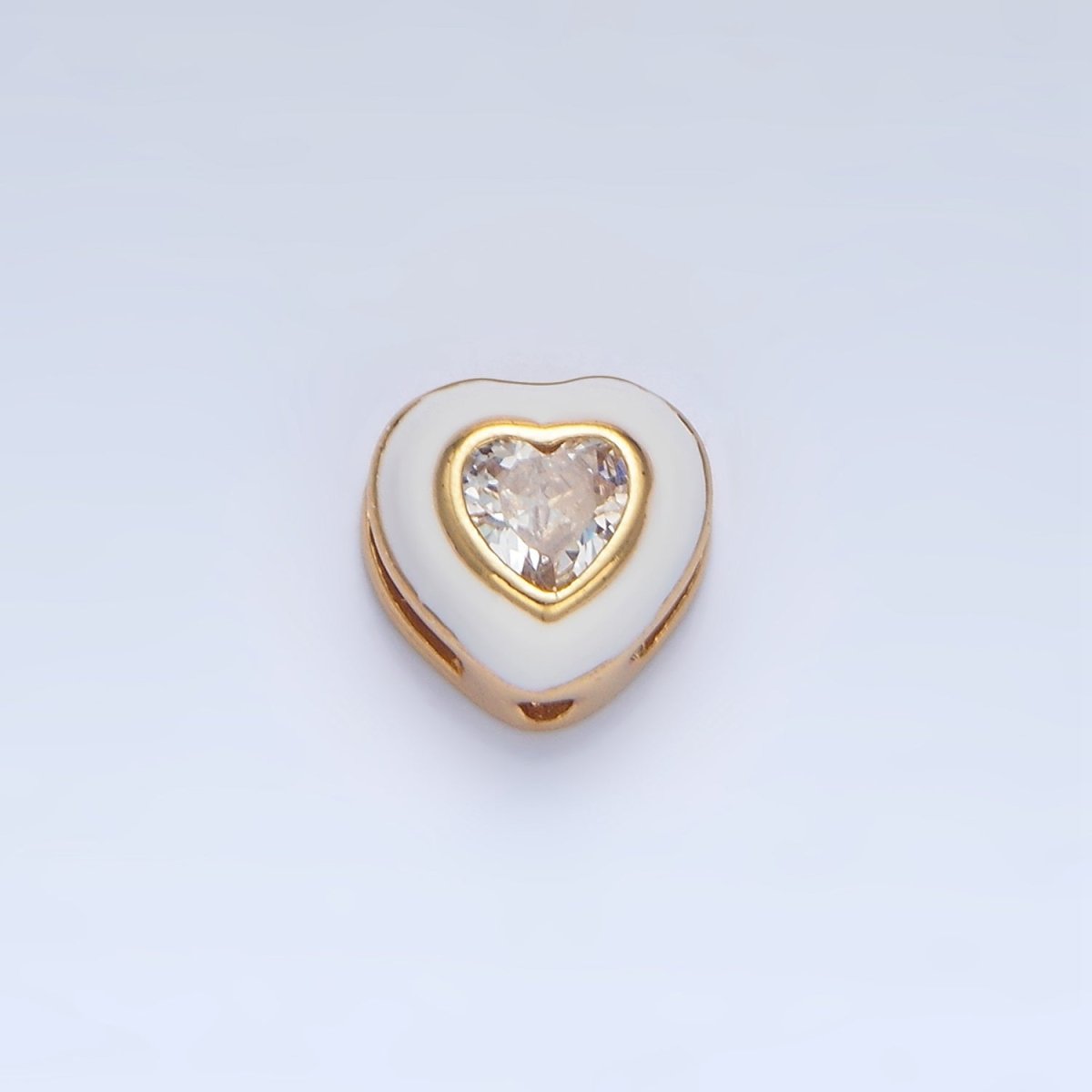 24K Gold Filled White, Pink CZ Enamel Heart Bead | B574