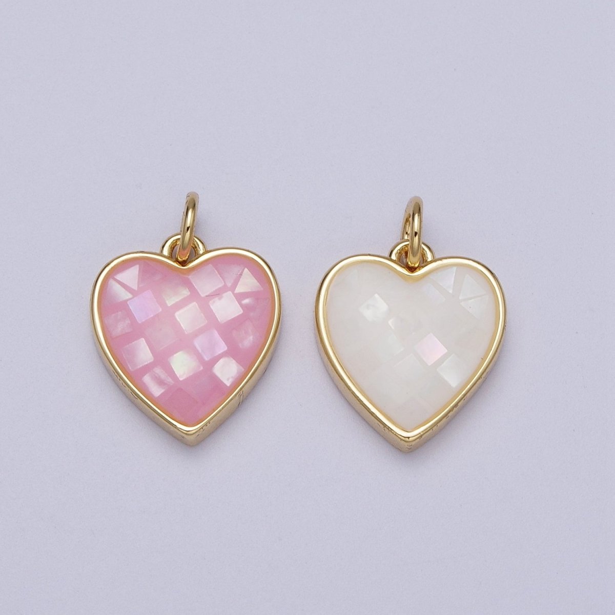 24K Gold Filled White, Pink Shell Opal Heart Minimalist Charm | C-378 C-379
