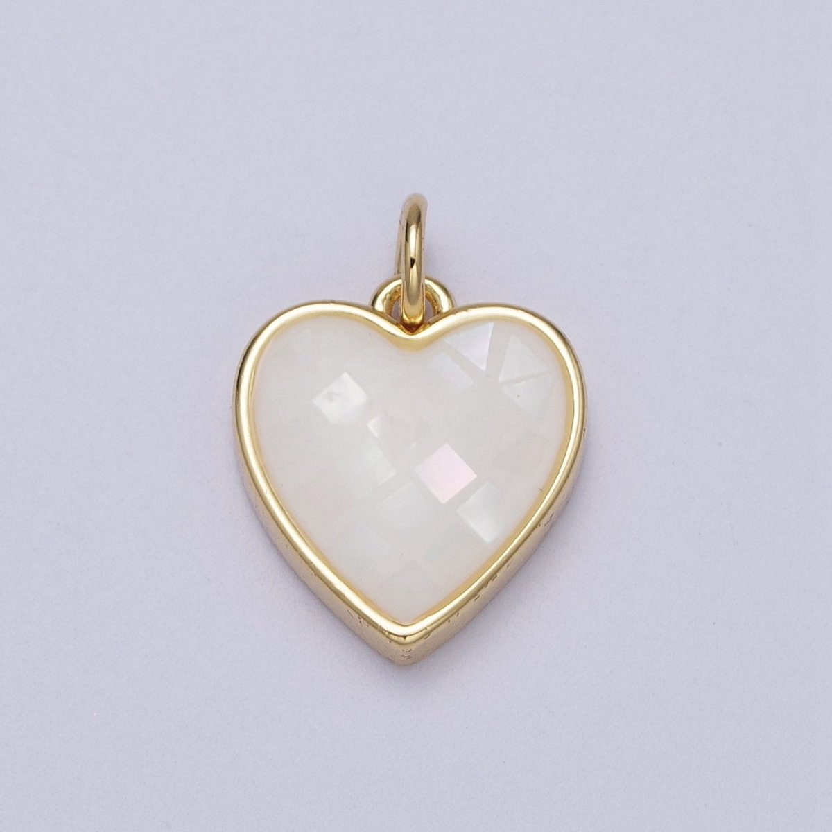 24K Gold Filled White, Pink Shell Opal Heart Minimalist Charm | C-378 C-379