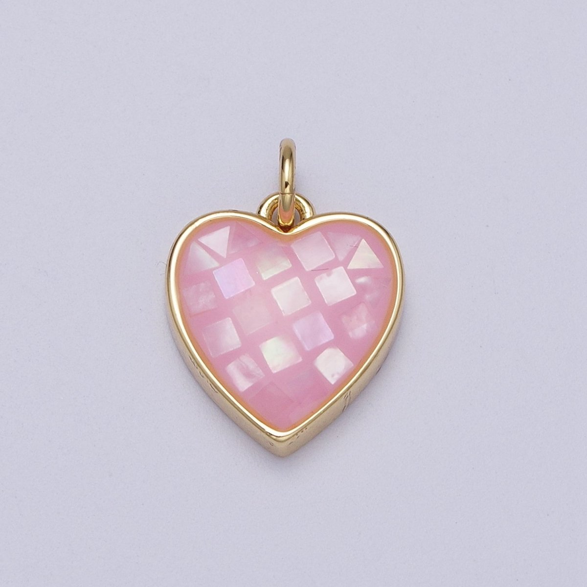 24K Gold Filled White, Pink Shell Opal Heart Minimalist Charm | C-378 C-379