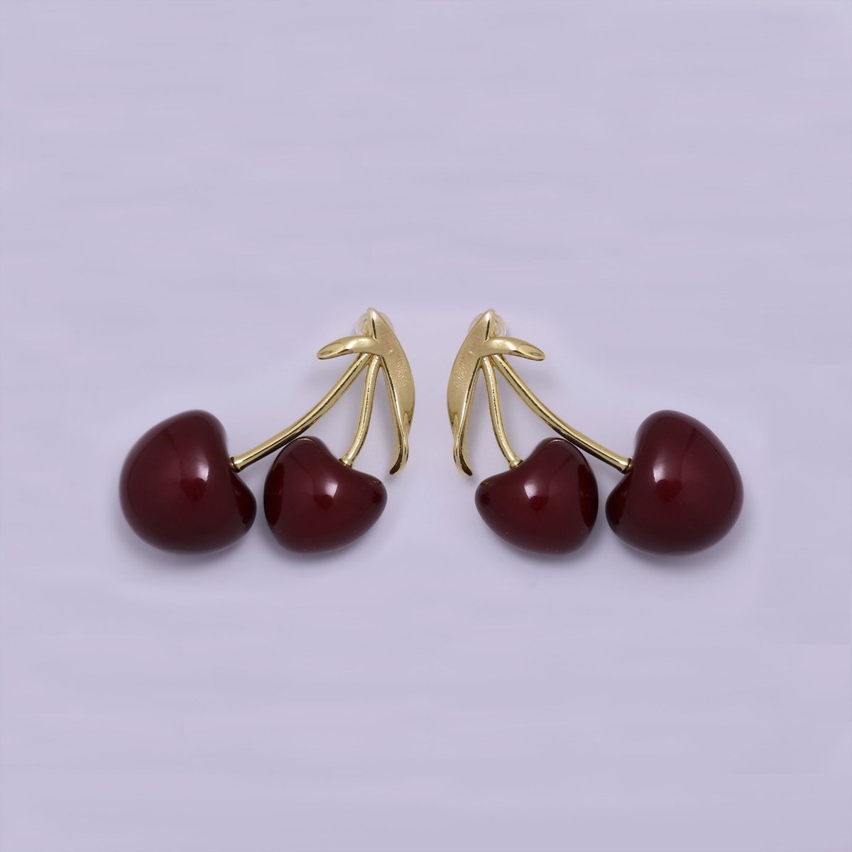 24K Gold Filled White, Red Heart Cherry Fruit Stud Earrings | AB1099 AB1100