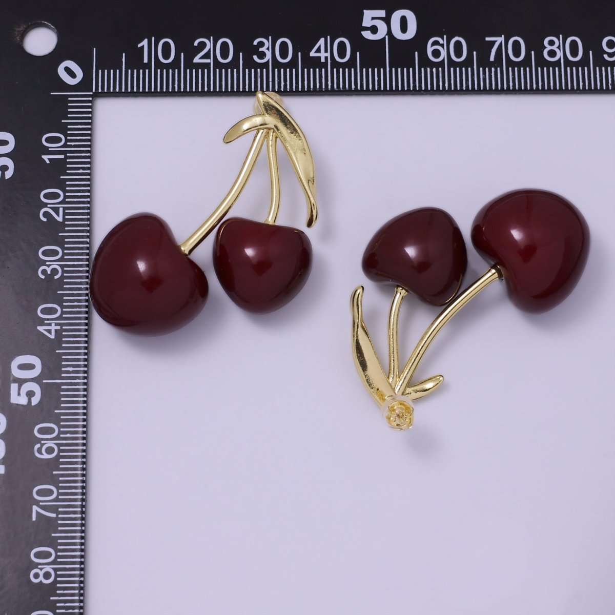 24K Gold Filled White, Red Heart Cherry Fruit Stud Earrings | AB1099 AB1100