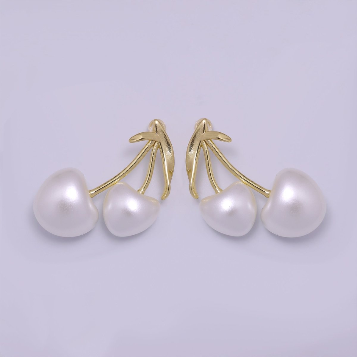 24K Gold Filled White, Red Heart Cherry Fruit Stud Earrings | AB1099 AB1100