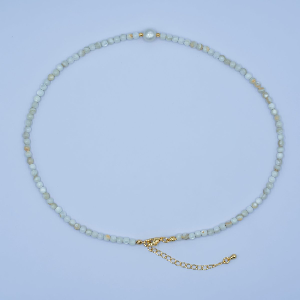 24K Gold Filled White Shell Pearl Gemstone 17 Inch Necklace | WA - 2969 - DLUXCA