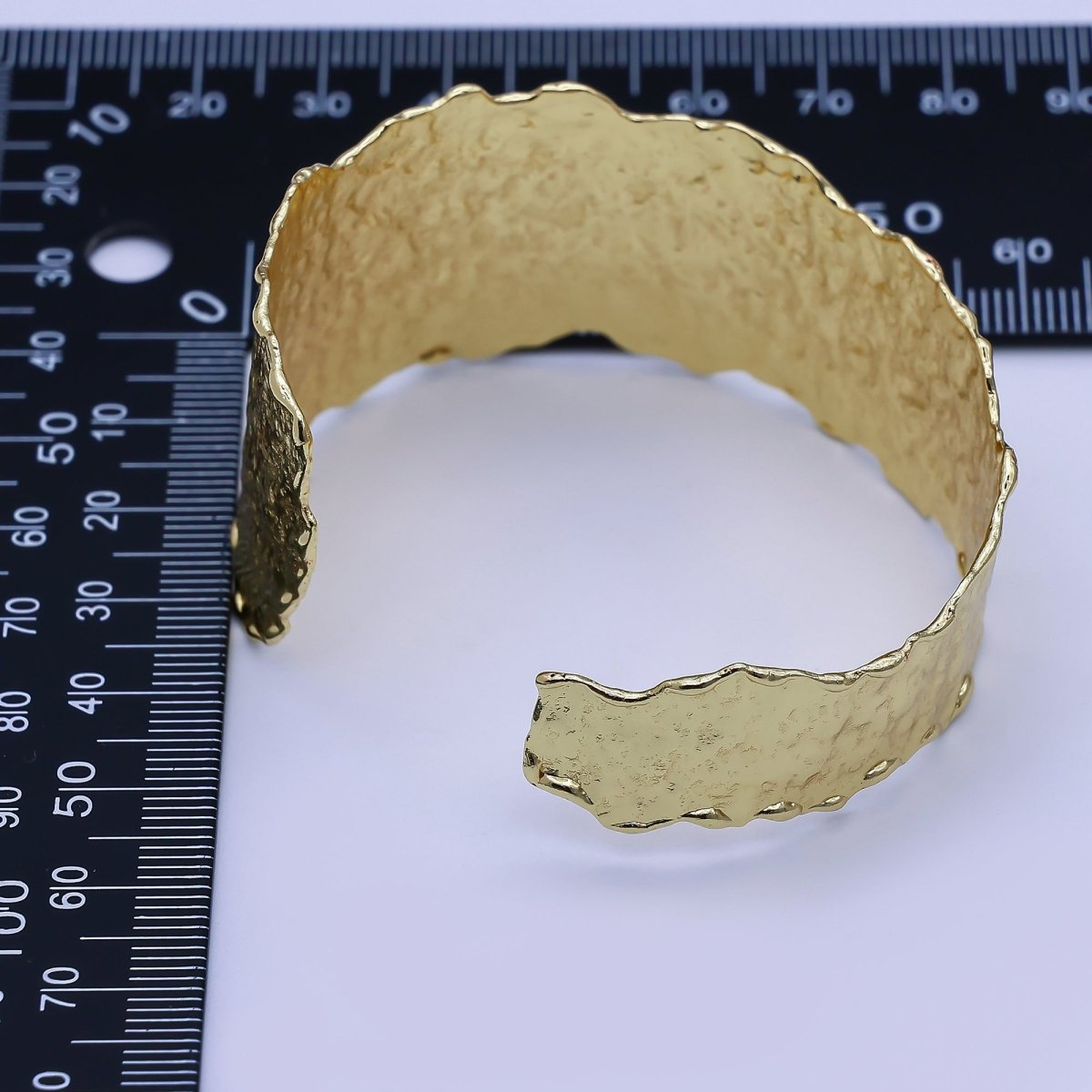 24K Gold Filled Wide Hammered Molten Geometric Cuff Bracelet | WA - 3235 - DLUXCA