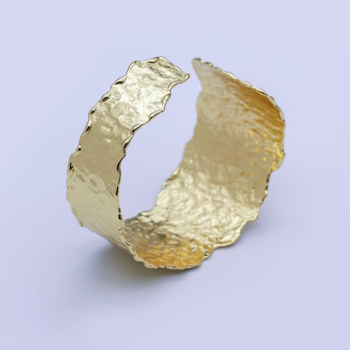 24K Gold Filled Wide Hammered Molten Geometric Cuff Bracelet | WA - 3235 - DLUXCA