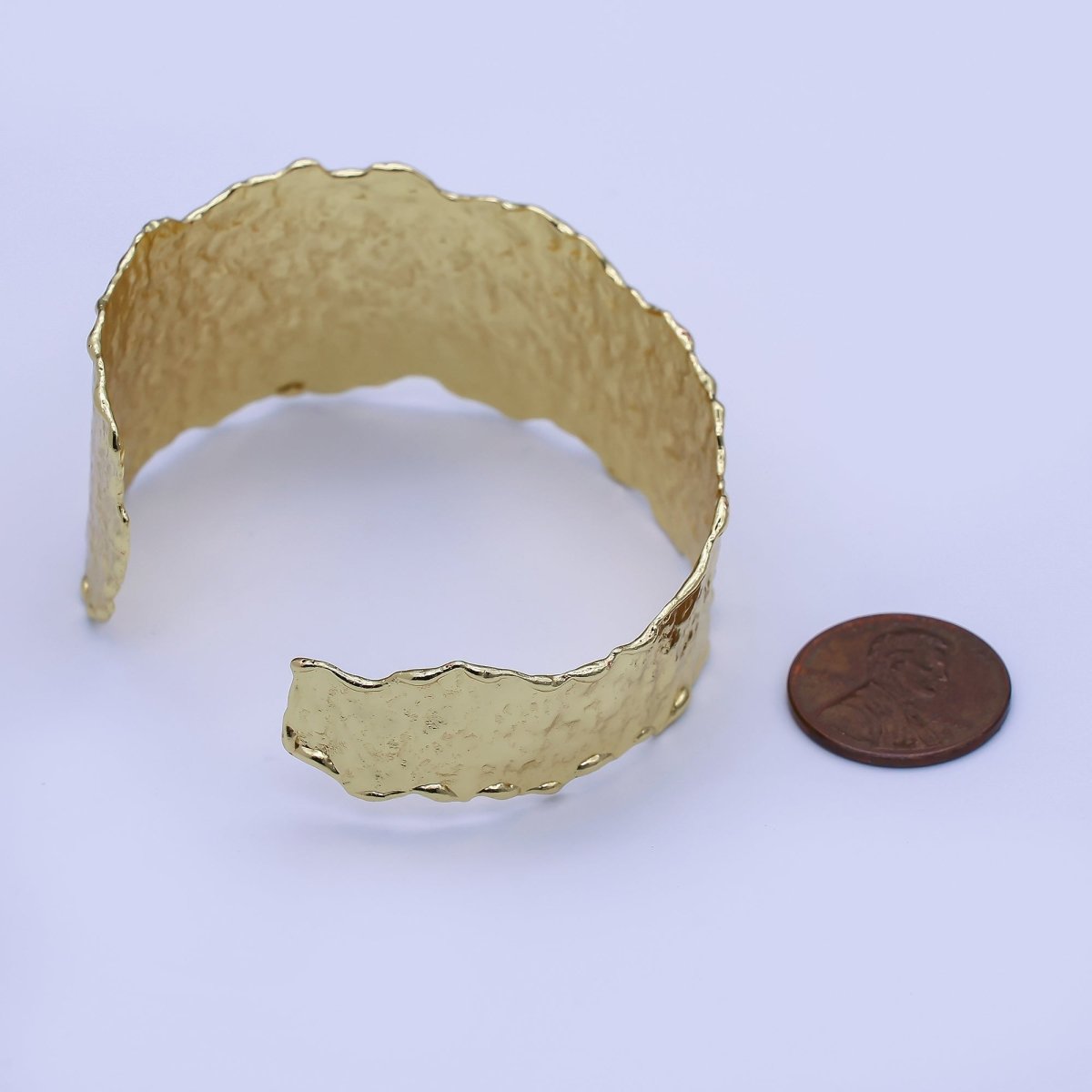 24K Gold Filled Wide Hammered Molten Geometric Cuff Bracelet | WA - 3235 - DLUXCA