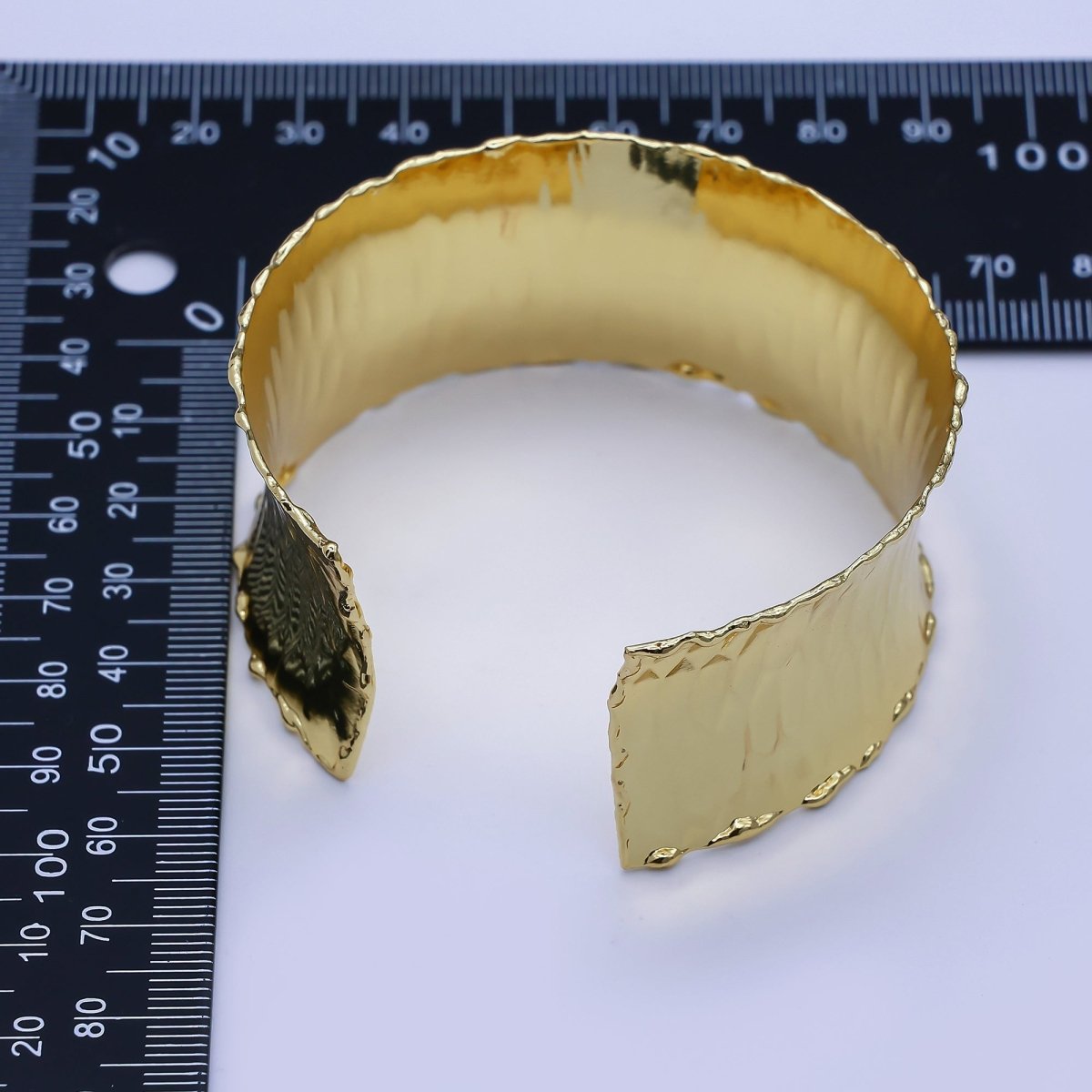 24K Gold Filled Wide Hexagonal Hammered Foil Geometric Cuff Bracelet | WA - 3236 - DLUXCA