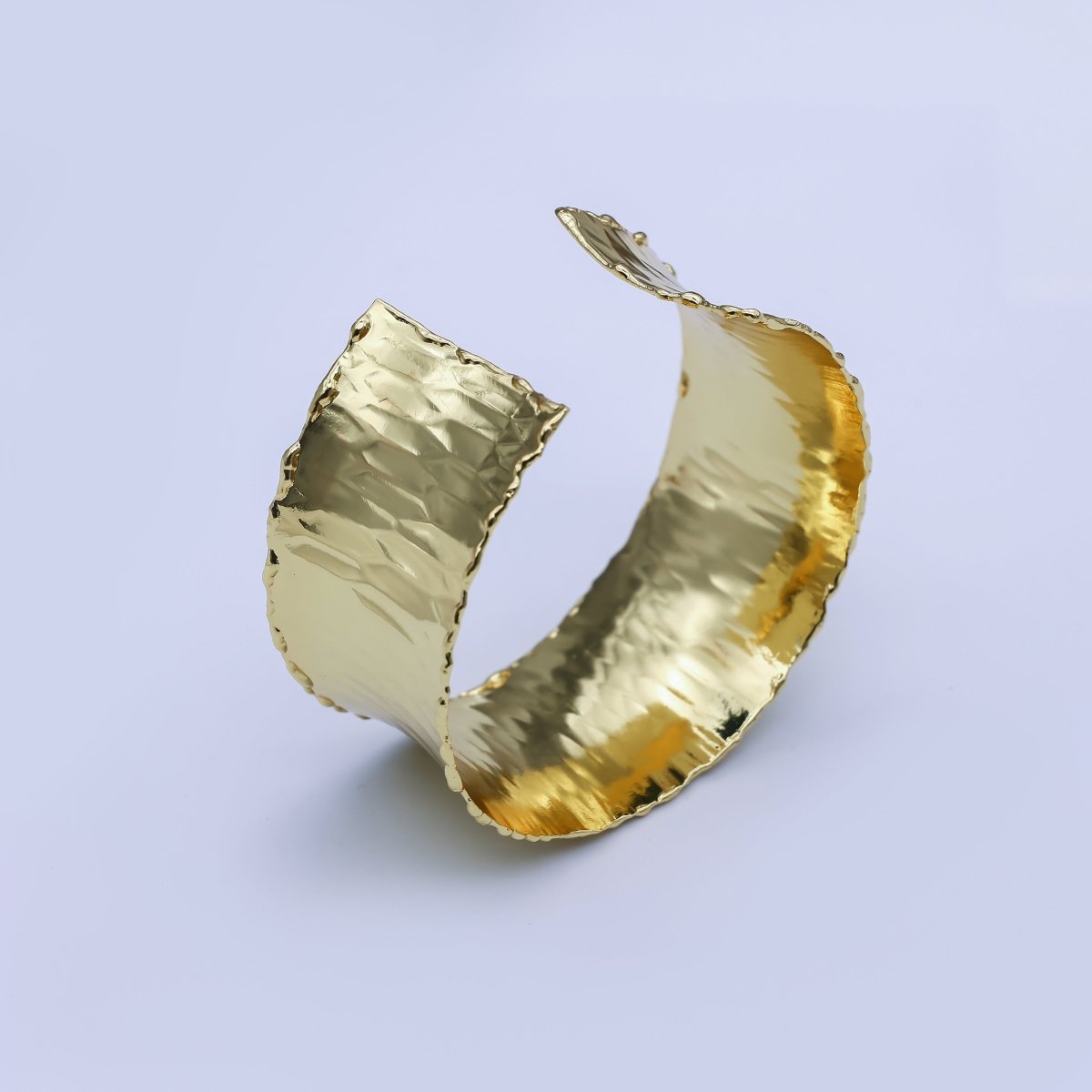 24K Gold Filled Wide Hexagonal Hammered Foil Geometric Cuff Bracelet | WA - 3236 - DLUXCA