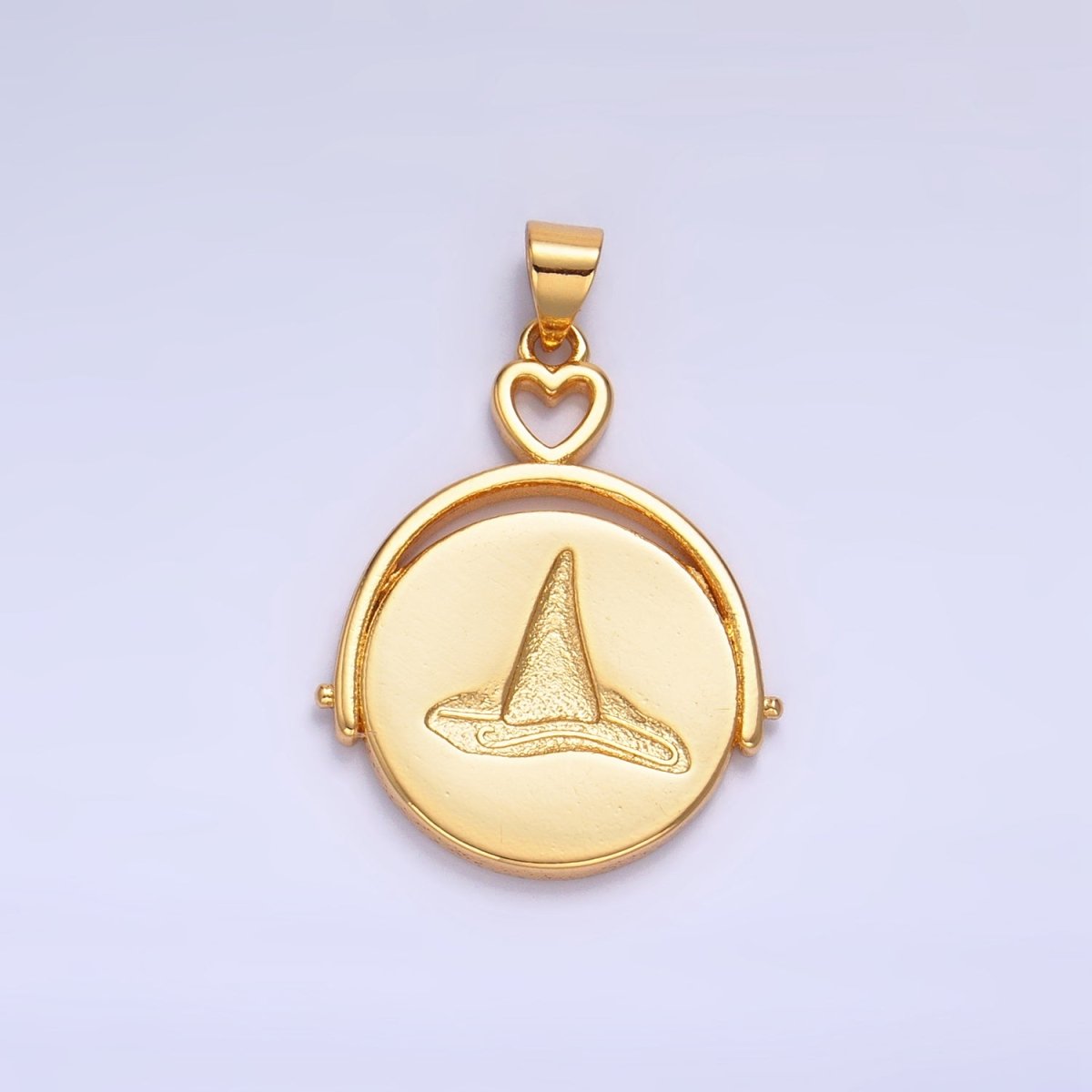 24K Gold Filled Witch Hat Broom Double Sided Pendant Halloween Jewelry in Gold & Silver | AA999