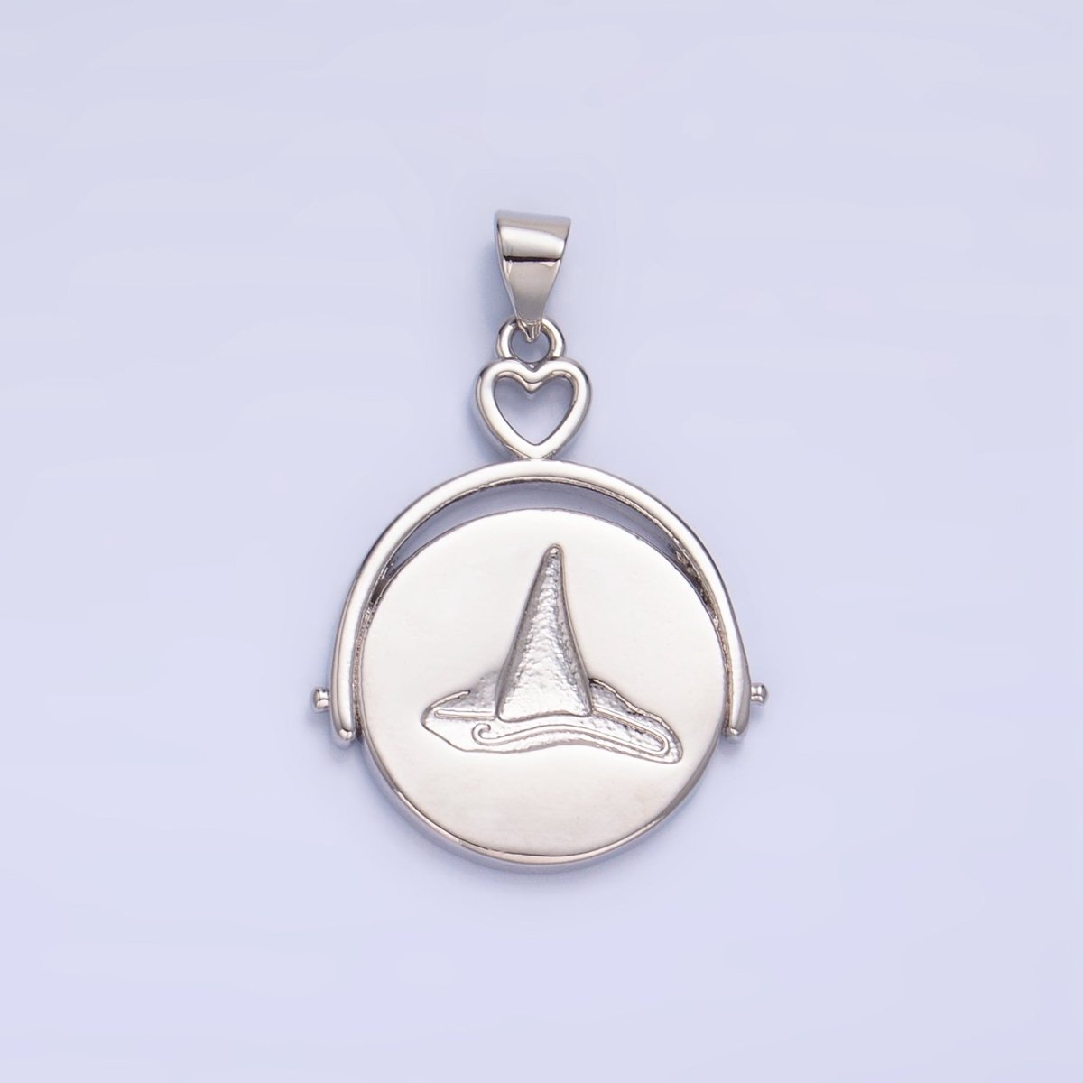 24K Gold Filled Witch Hat Broom Double Sided Pendant Halloween Jewelry in Gold & Silver | AA999